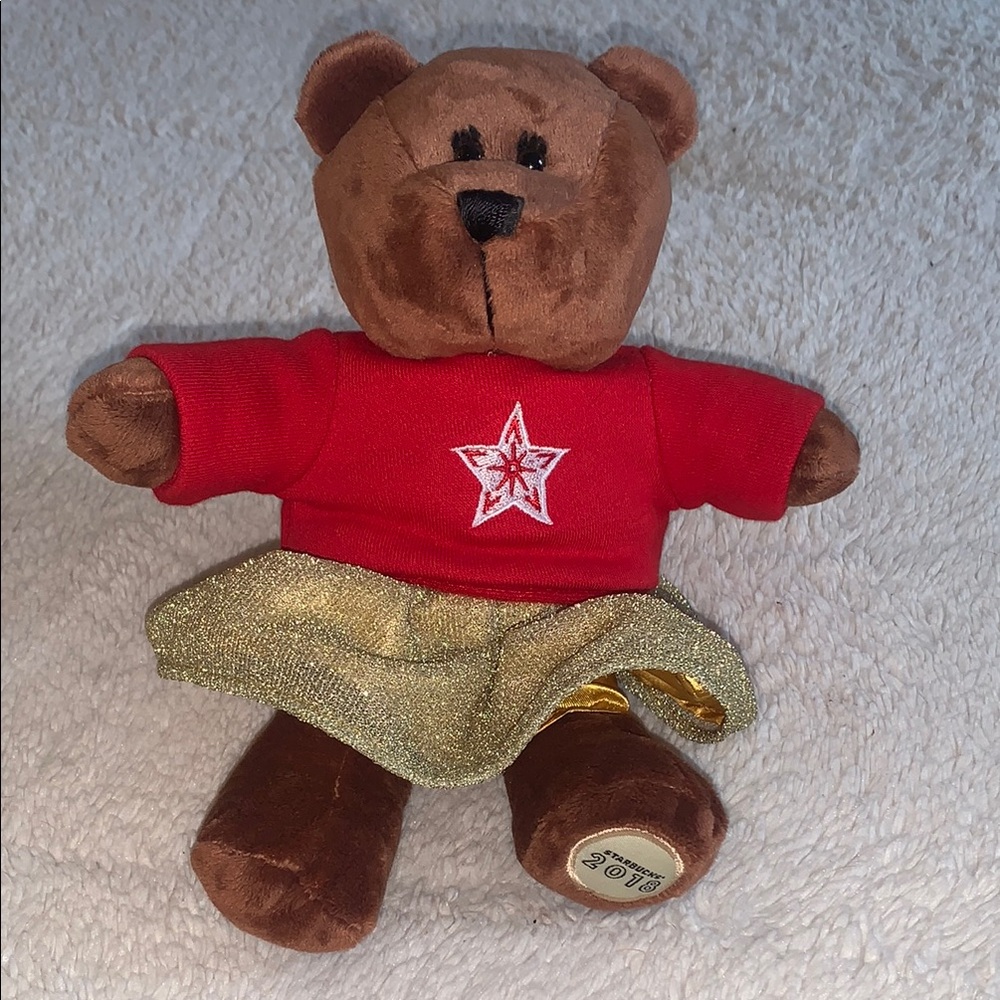 Starbucks 2018 Bearista Bear Gold Skirt Red Shirt Teddy Bear EUC